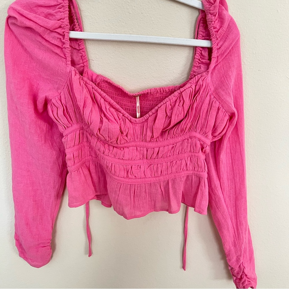 Free People Size XS Pink Long Sleeve Tie Back Corset